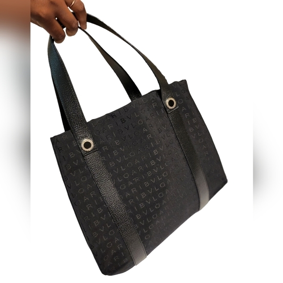 Authentic Bvlgari Canvas Monogram Tote with Leather Trim Black - Picture 13 of 14